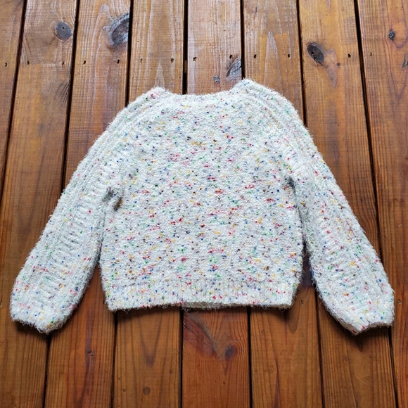 M white fuzzy rainbow speckled long sleeve cozy sweater - Picture 2 of 4